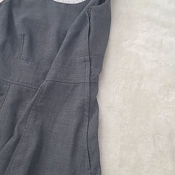 H&M Women's 6 Fit And Flare Solid Gray Dress Lined Polka Dot Pleated Scoop Neck - Picture 14 of 16